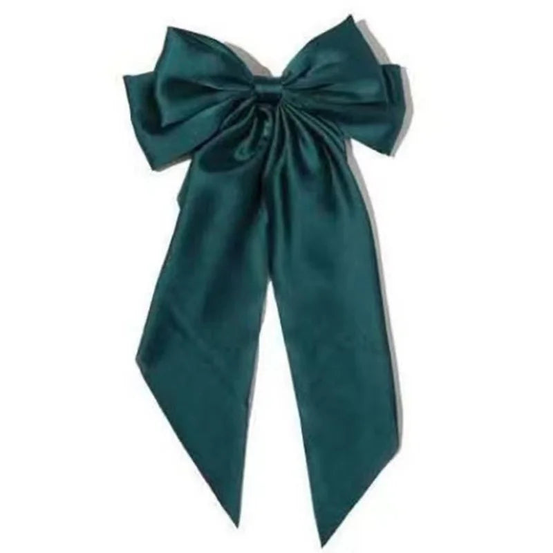 Chiffon Bow Hair Clip Women Large Bowknot Stain Hairpin Barrettes Girls Solid Color Ponytail Clip Hair Accessories Headwear Gift