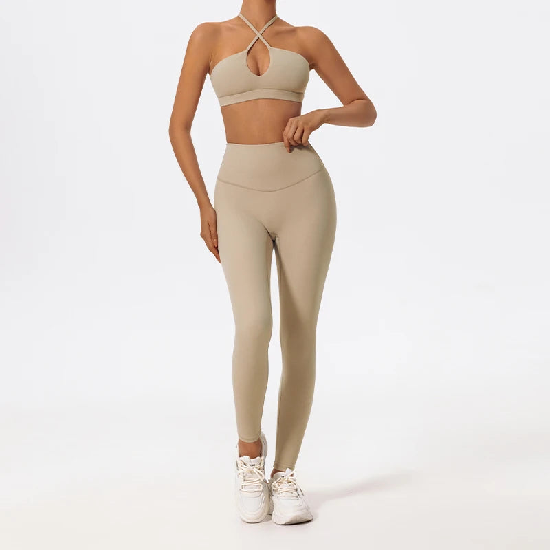 Ctenkevet Two-Piece Women's Sports Set Chest Crossover Yoga Clothes Female Gym Bandeau Sports Bra Suits Sport Outfit For Woman