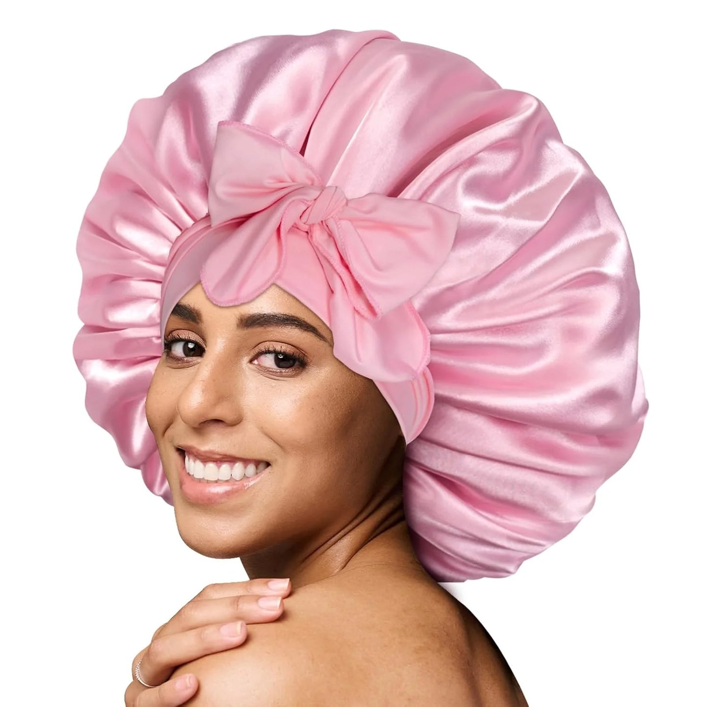 Women's Fashion Bonnet Solid Color Wide Edge Two Tails Elastic Silk Smooth Tiny Tie Sports Daily Home Casual Hair Hat Sleep