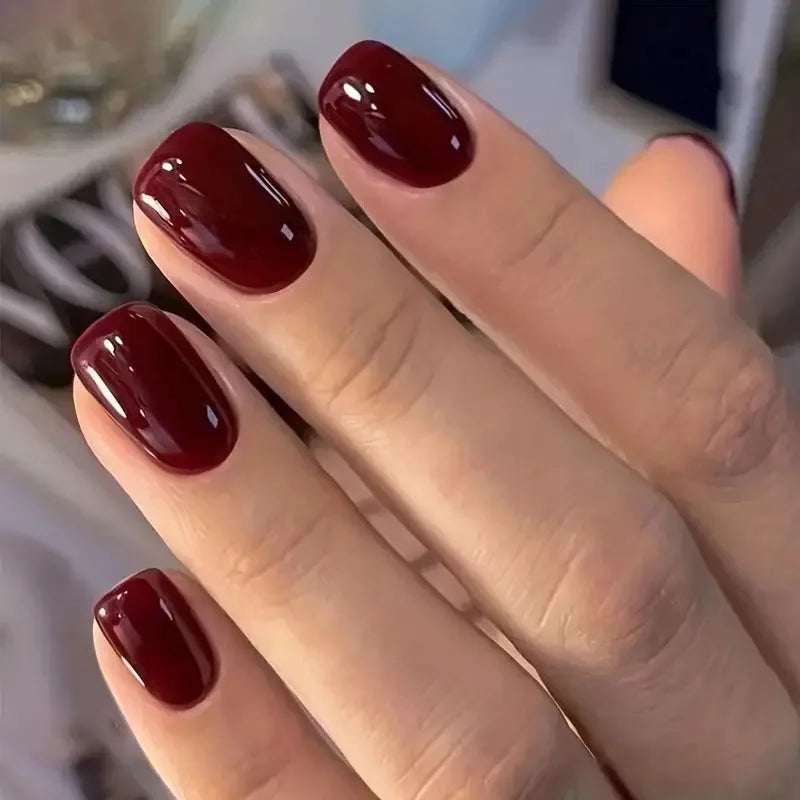 24pcs Burgundy Almond Press on Nail Water Drop Solid Color False Nails Cat Eye Various style Detachable and Wearable Nail Art