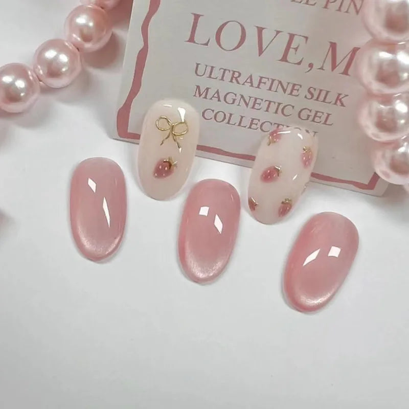 24pcs Burgundy Almond Press on Nail Water Drop Solid Color False Nails Cat Eye Various style Detachable and Wearable Nail Art