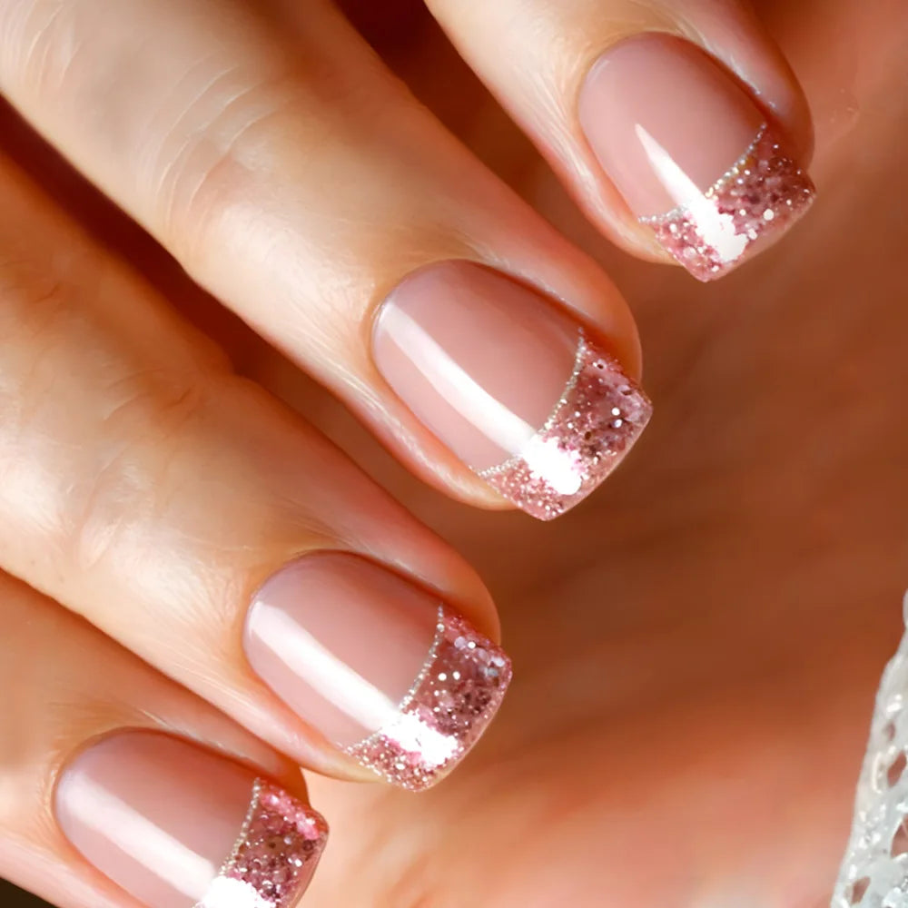 24pcs 3D Flower Press on Nails French Square False Nails Wearable Stick-on Nail Fake Nails Uñas Postizas Накладные Ногти 네일팁