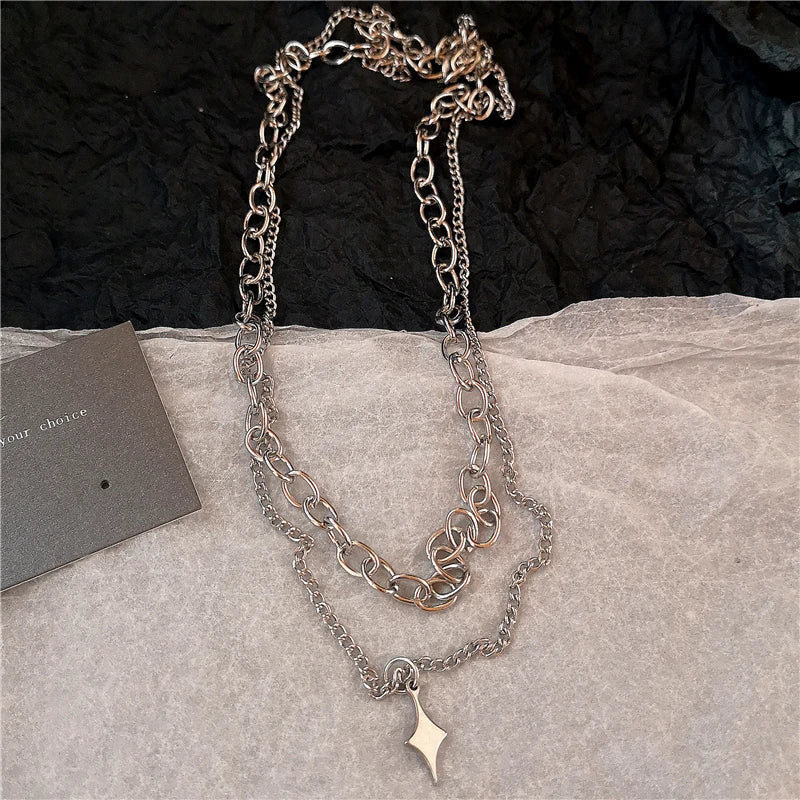 Kpop Y2K Trendy Star Moon Cross Silver Color Choker Chain Necklace Pendant Neck For Women Men Charm Grunge Punk Fashion Jewelry
