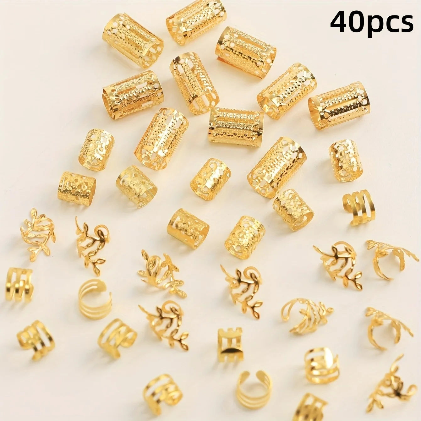 40/80PCS Elegant Hollow Out Hair Rings For Women Girls DIY Hair Accessories Loc Hair Jewelry for Braids