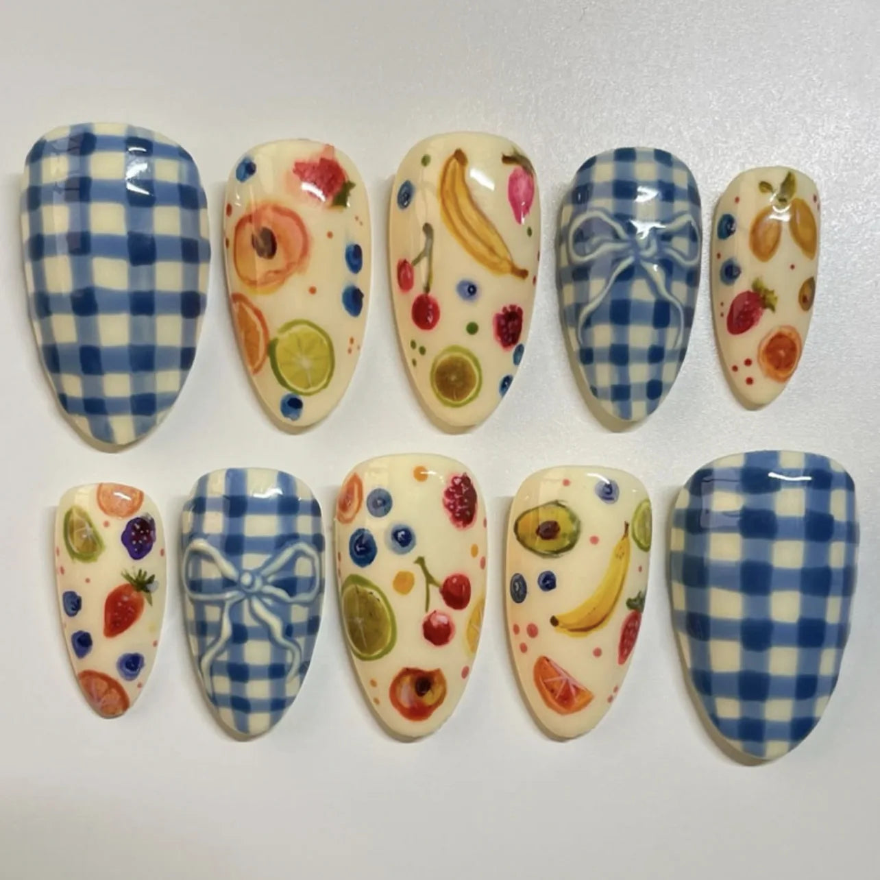 24Pcs Pink Almond False Nails Sweet Summer Fake Nail Cute Flowers Pearl Nails Press Ons Colorful Monet Press on Nails for Girls
