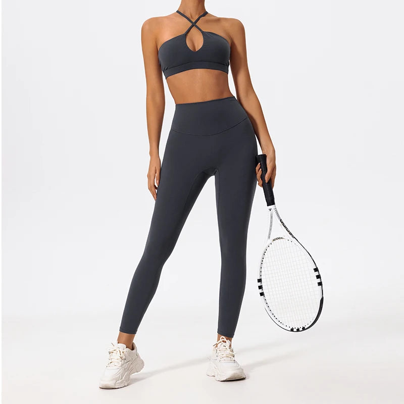 Ctenkevet Two-Piece Women's Sports Set Chest Crossover Yoga Clothes Female Gym Bandeau Sports Bra Suits Sport Outfit For Woman