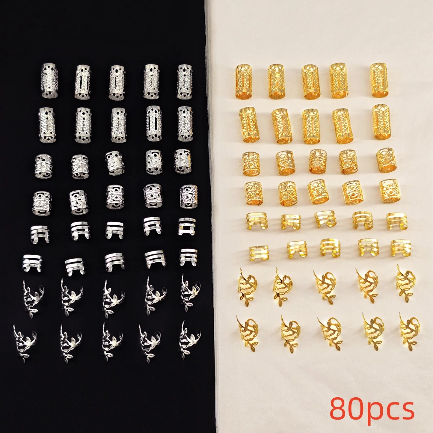 40/80PCS Elegant Hollow Out Hair Rings For Women Girls DIY Hair Accessories Loc Hair Jewelry for Braids