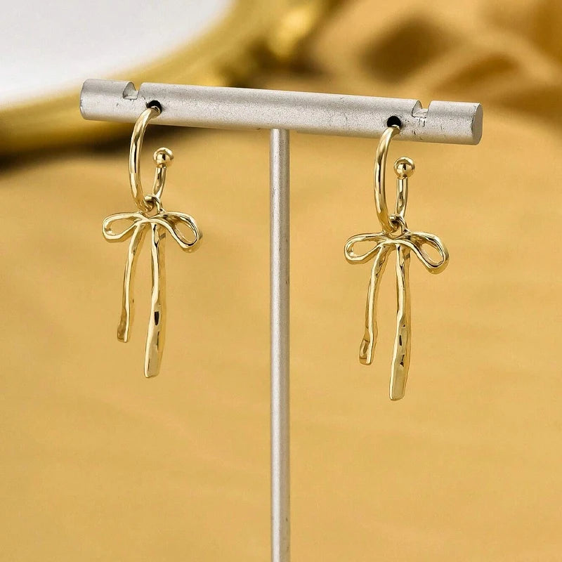 New Luxury Fashion Bowknot Earrings Retro Soft Versatile Gold Color Tassel Stud Earring Jewelry For Daily Wear By Women Gifts