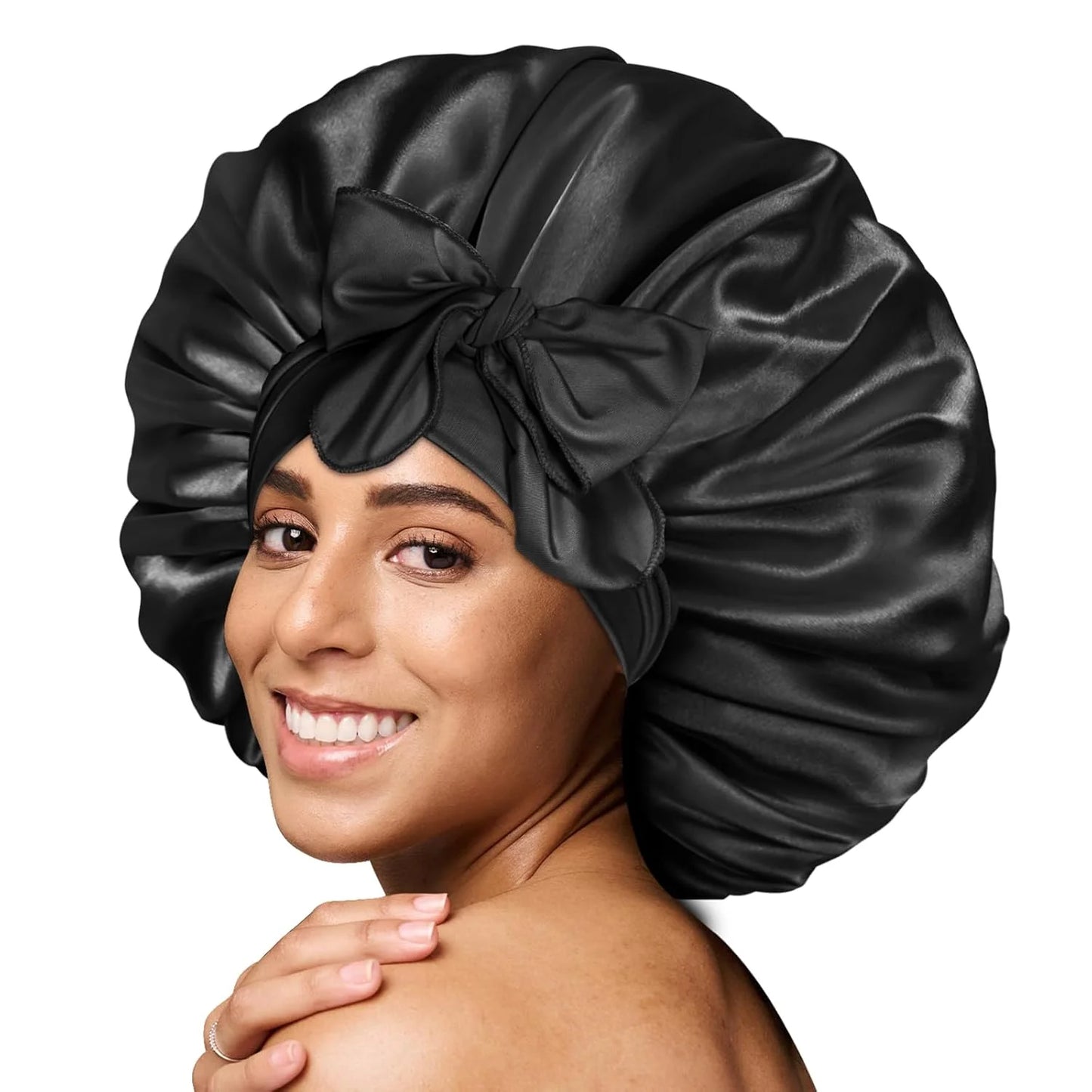Women's Fashion Bonnet Solid Color Wide Edge Two Tails Elastic Silk Smooth Tiny Tie Sports Daily Home Casual Hair Hat Sleep