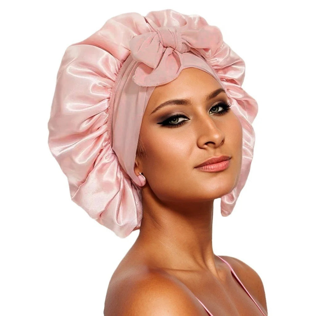 Women's Fashion Bonnet Solid Color Wide Edge Two Tails Elastic Silk Smooth Tiny Tie Sports Daily Home Casual Hair Hat Sleep