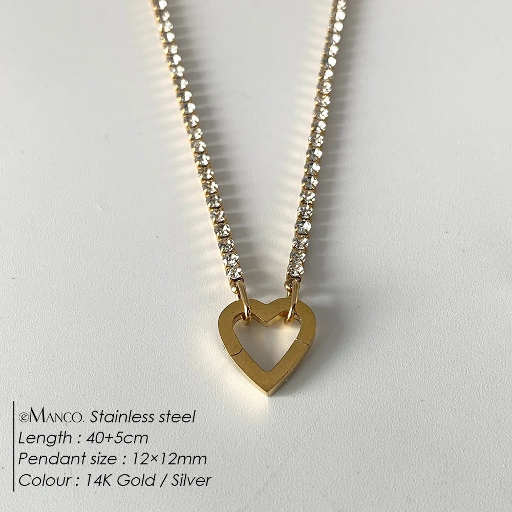 eManco Charm Necklace Heart Lock Link Pearl Chain for Handmade DIY Pendant Accessory Stainless Steel Women's Waterproof Jewelry
