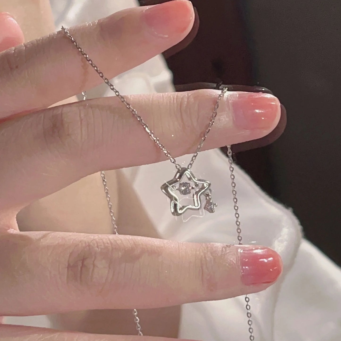 925 Silver Necklace for Women Double Layer Zircon Star Moon Pendant Necklace Delicate Chain Charm Elegant Fashion Jewelry Gifts