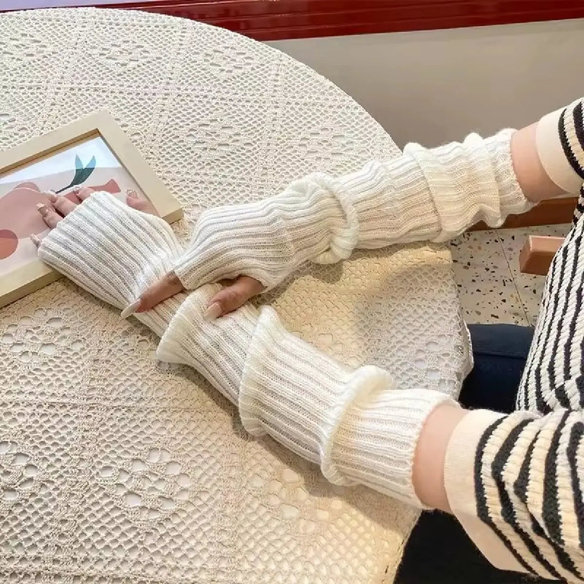 Fingerless Mittens Women Knitted Gloves Cosplay Anime Gloves Winter Arm Warmers Punk Gothic Harajuku Knit Mitten Arm Sleeves