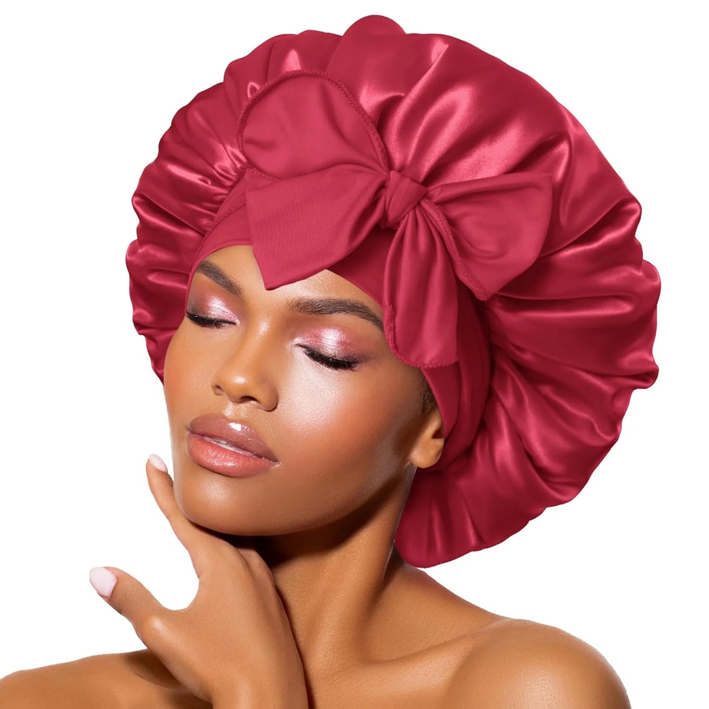 Women's Fashion Bonnet Solid Color Wide Edge Two Tails Elastic Silk Smooth Tiny Tie Sports Daily Home Casual Hair Hat Sleep