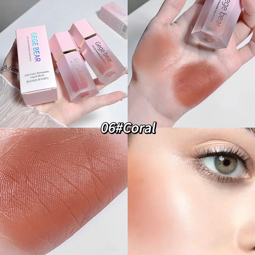 Gege Bear Liquid Blush Cream 6 Colors Smooth Velvet Matte Pink Blusher Natural Easy To Smudge