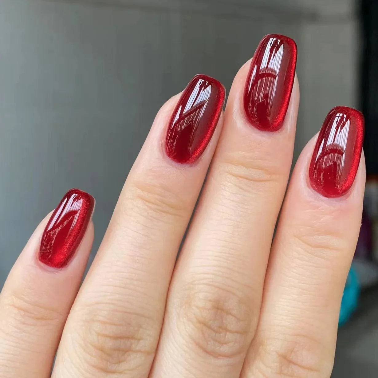 24pcs Burgundy Almond Press on Nail Water Drop Solid Color False Nails Cat Eye Various style Detachable and Wearable Nail Art