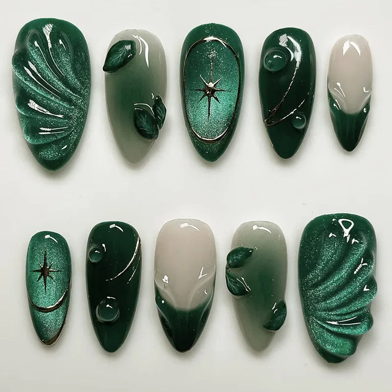 24Pcs Pink Almond False Nails Sweet Summer Fake Nail Cute Flowers Pearl Nails Press Ons Colorful Monet Press on Nails for Girls
