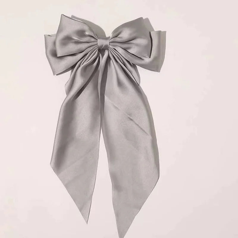 Chiffon Bow Hair Clip Women Large Bowknot Stain Hairpin Barrettes Girls Solid Color Ponytail Clip Hair Accessories Headwear Gift