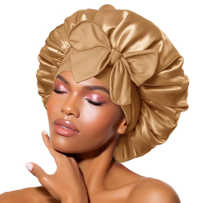 Women's Fashion Bonnet Solid Color Wide Edge Two Tails Elastic Silk Smooth Tiny Tie Sports Daily Home Casual Hair Hat Sleep