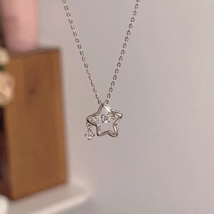 925 Silver Necklace for Women Double Layer Zircon Star Moon Pendant Necklace Delicate Chain Charm Elegant Fashion Jewelry Gifts