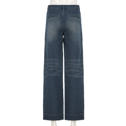 Darlingaga Fashion Washed Buttons Jeans For Women Loose Low Rise Basic Trousers Chic Style Pockets Straight Leg Denim Pants New