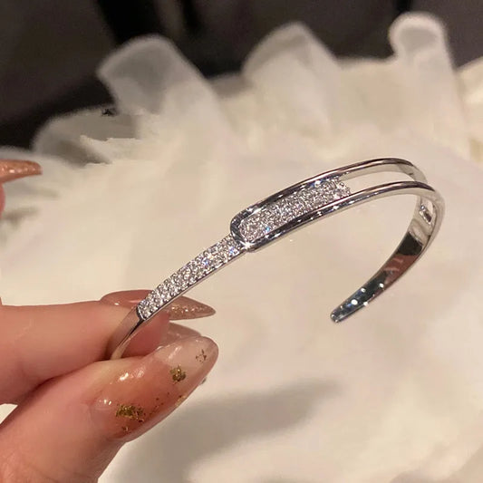 925 Sterling Silver Zirconia Inline Opening Bracelet Glamorous Shiny Hand Jewelry Party Gift Fashion Women Jewelry