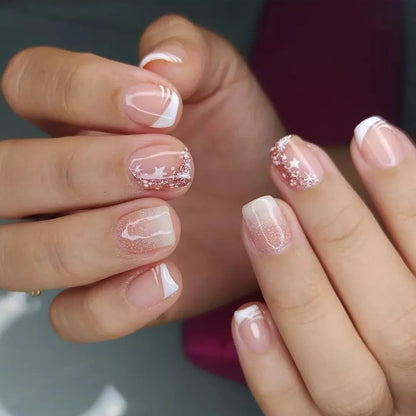 24pcs 3D Flower Press on Nails French Square False Nails Wearable Stick-on Nail Fake Nails Uñas Postizas Накладные Ногти 네일팁