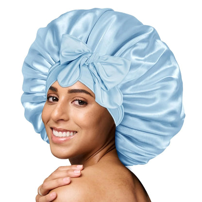 Women's Fashion Bonnet Solid Color Wide Edge Two Tails Elastic Silk Smooth Tiny Tie Sports Daily Home Casual Hair Hat Sleep