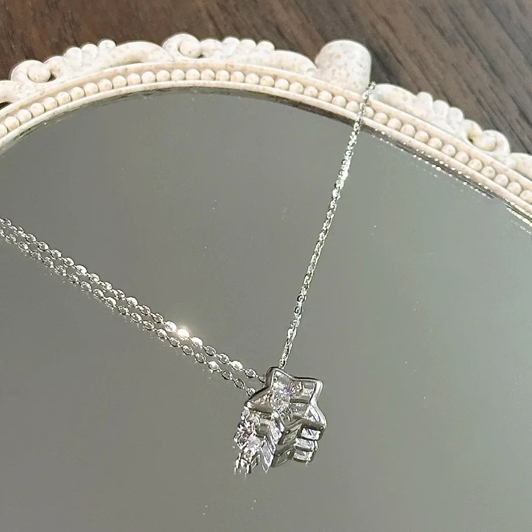 925 Silver Necklace for Women Double Layer Zircon Star Moon Pendant Necklace Delicate Chain Charm Elegant Fashion Jewelry Gifts