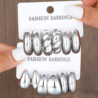 18 Pcs/Set Large C-Shape Teardrop Hoop Earrings for Women Fashion Gold Color Exaggerated Twist Earring Daily Wear Jewelry Gifts