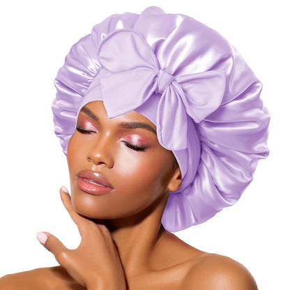 Women's Fashion Bonnet Solid Color Wide Edge Two Tails Elastic Silk Smooth Tiny Tie Sports Daily Home Casual Hair Hat Sleep