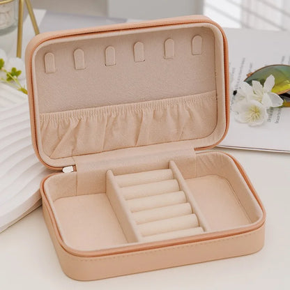 Fashion Women Portable Travel Jewelry Box PU Leather Necklace Ring Earrings Zipper Stotage Boxes Jewelry Display Cases Organizer