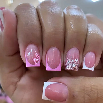 24pcs 3D Flower Press on Nails French Square False Nails Wearable Stick-on Nail Fake Nails Uñas Postizas Накладные Ногти 네일팁
